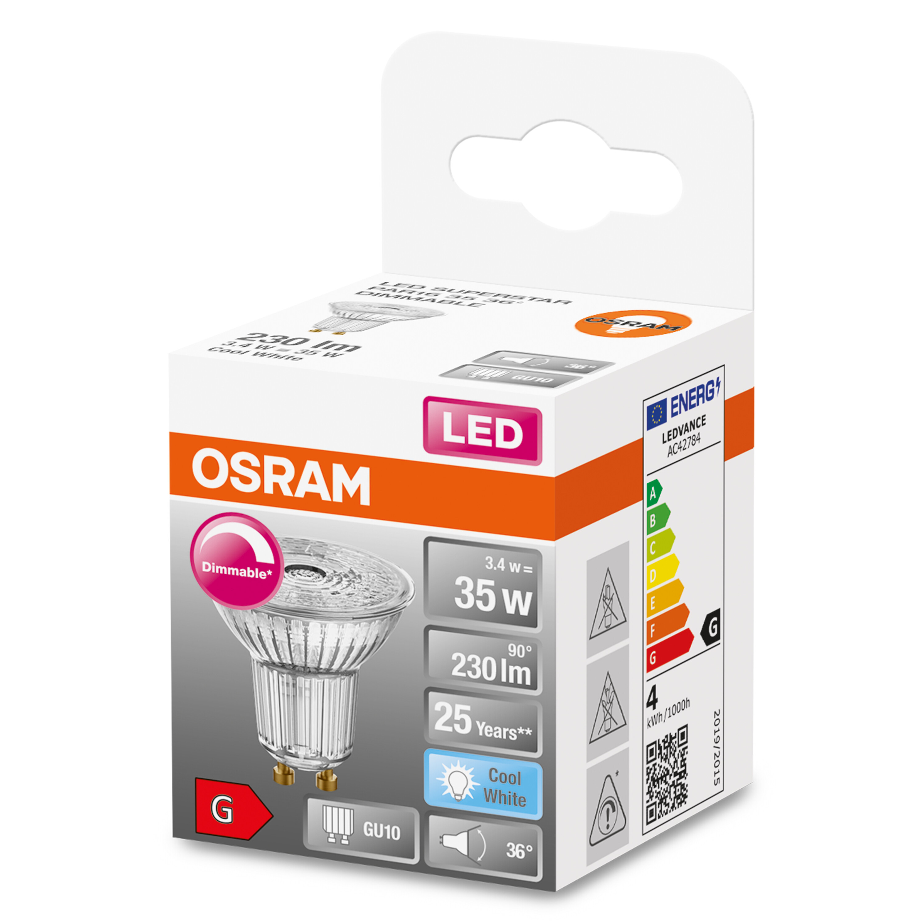 Osram LED-Strahlerbox mit Angaben zu Helligkeit, Leistung und kaltweißer Farbe.