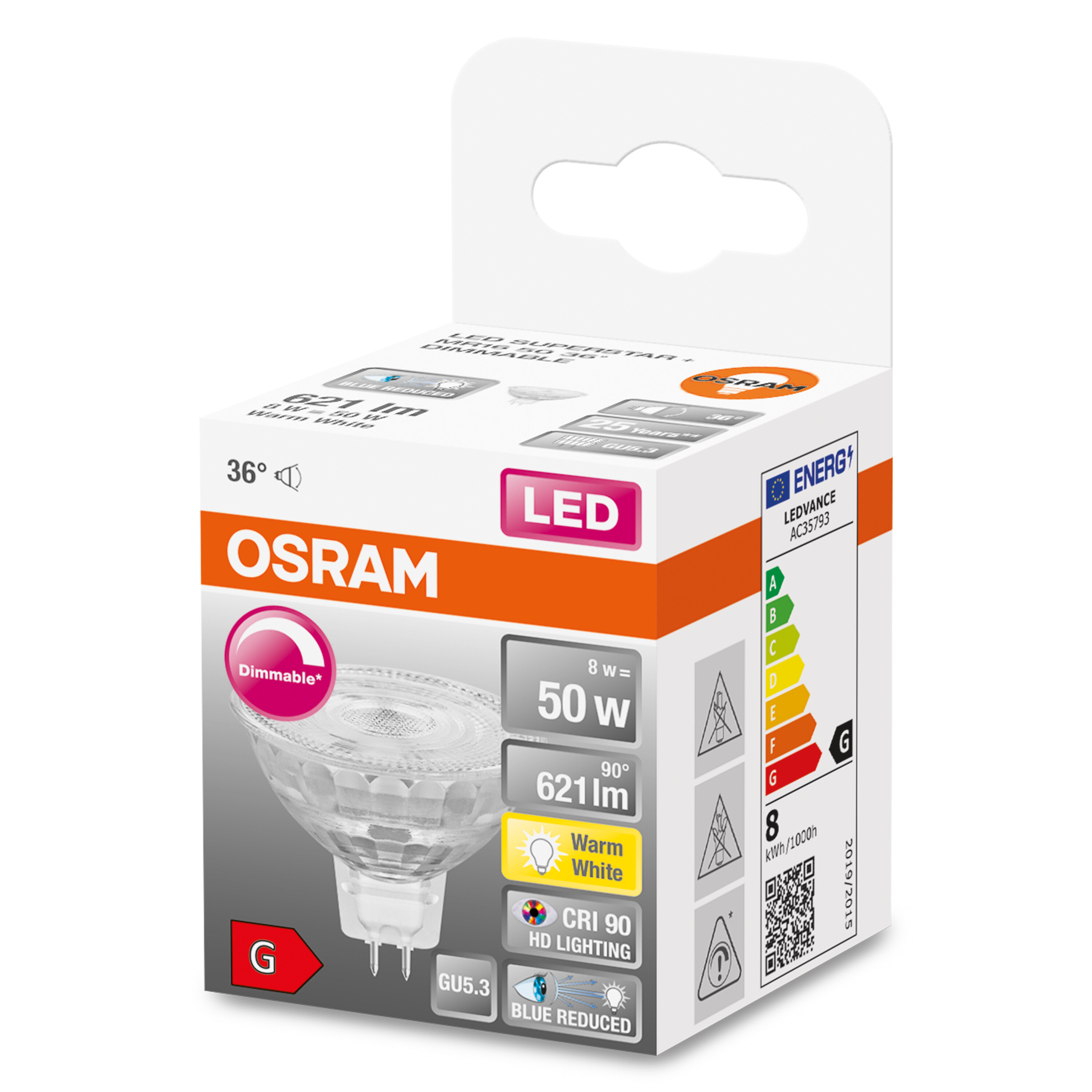 PLUS Lumen Warmweiß OSRAM  SUPERSTAR LED Reflektor-Lampe LED MR16 621