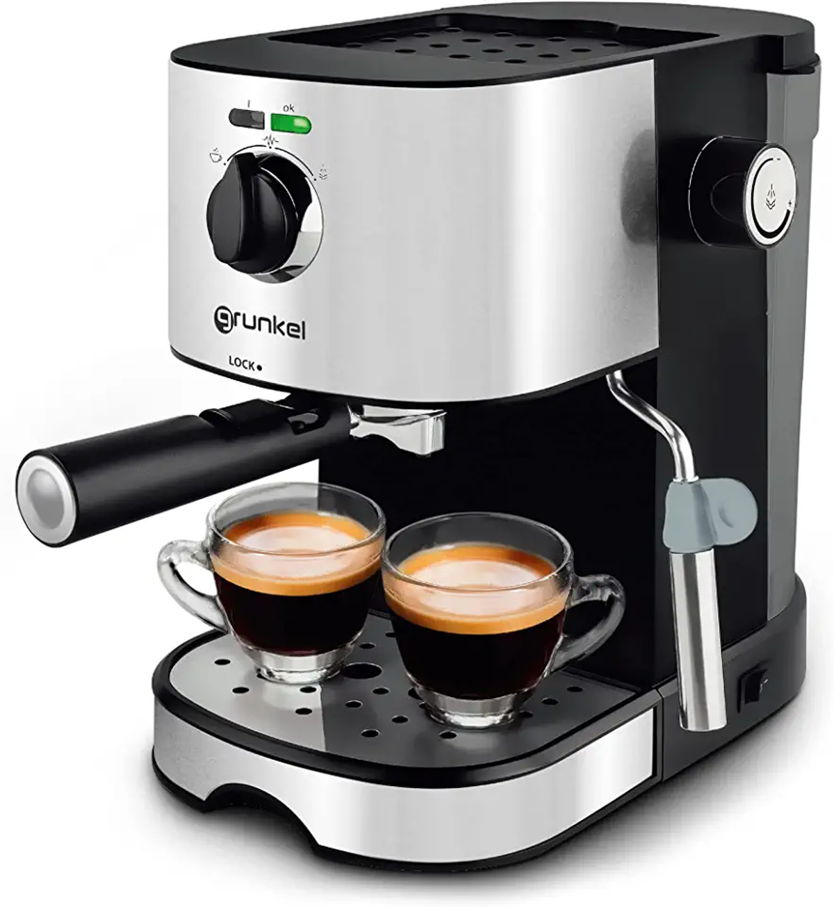 Cafetera Express 8426156017211 grunkel 15 barbar 850 w negro – cafpresoh15 espresso con vaporizador orientable bandeja antigoteo filtro de doble salida en 1 850w
