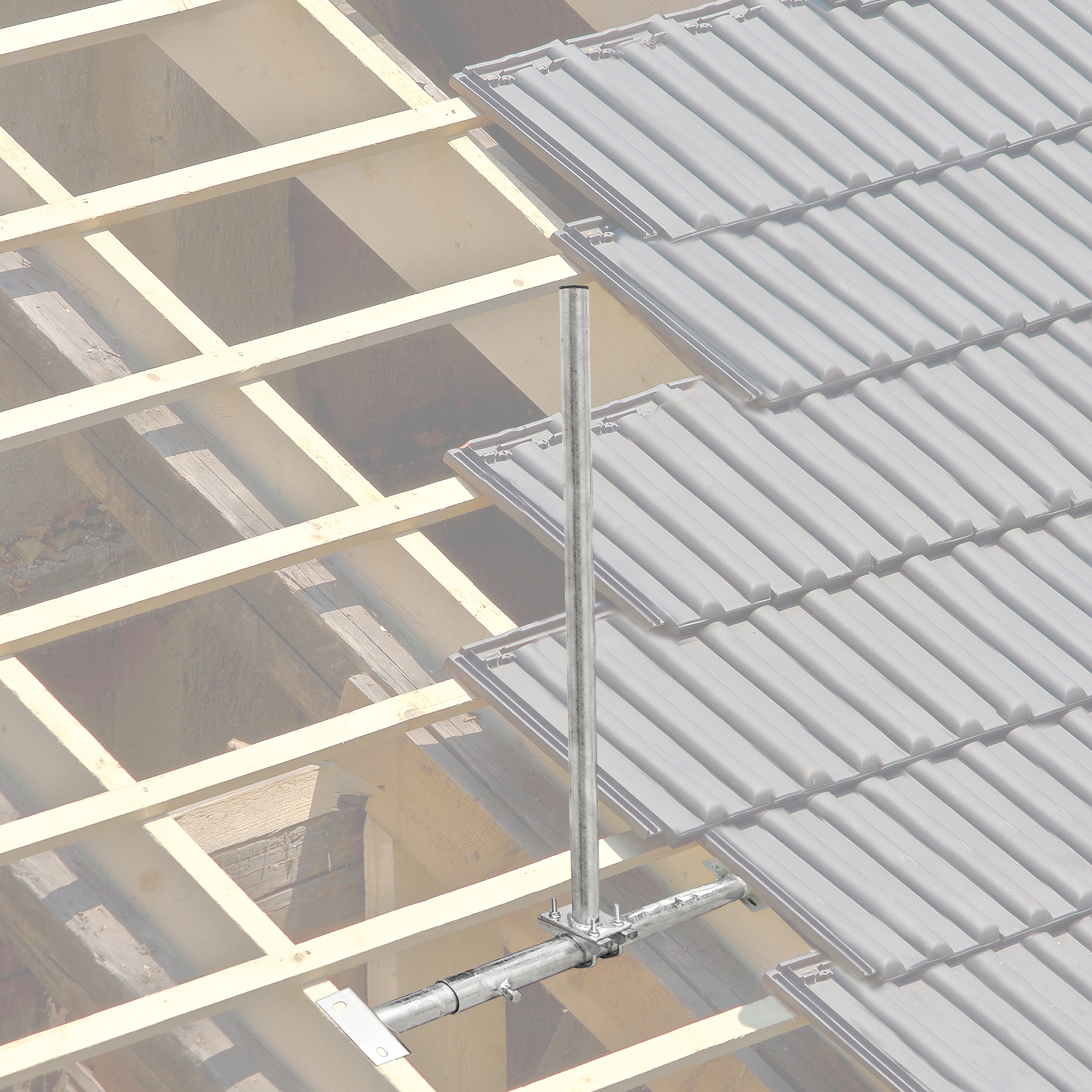 Silber Alu-Ziegel SKYREVOLT Dachsparrenhalterung, Set 60mm Mastkappe Mast 1m Dachsparrenhalter schwarz