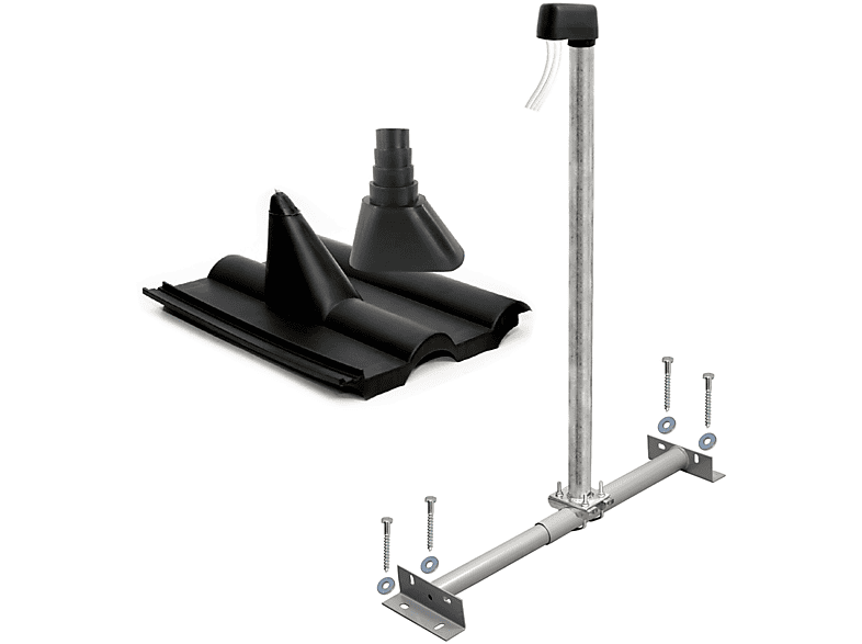PREMIUMX Antennenziegel Silber SAT für BASIC Mast TV Set schwarz 100cm Sat-Antenne Dachsparrenhalterung, Frankfurter Dachsparrenhalter