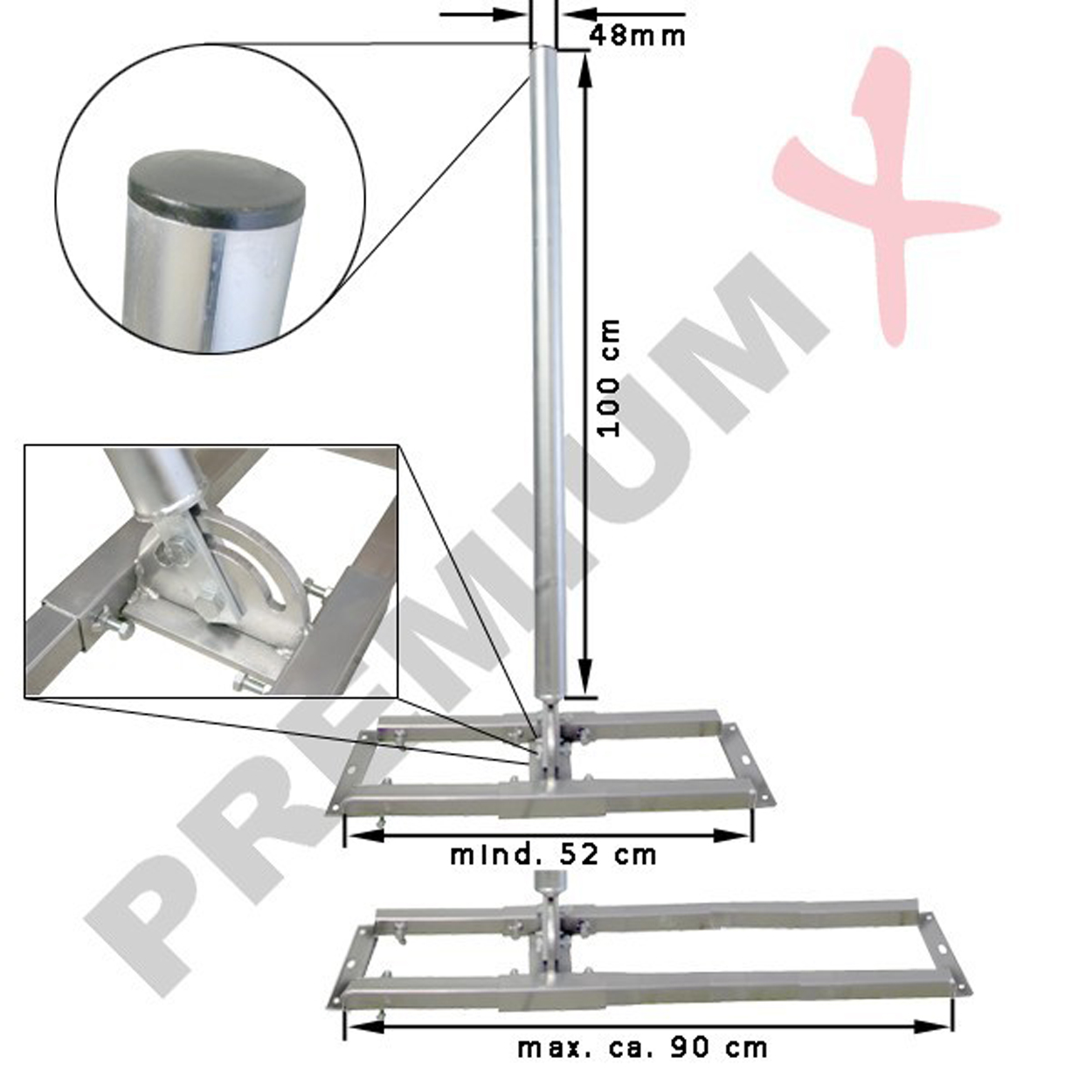 PREMIUMX PROFI X100-48 Dachsparrenhalterung, Stahl Silber Manschette Dachsparrenhalter schwarz Frankfurter Dachabdeckung