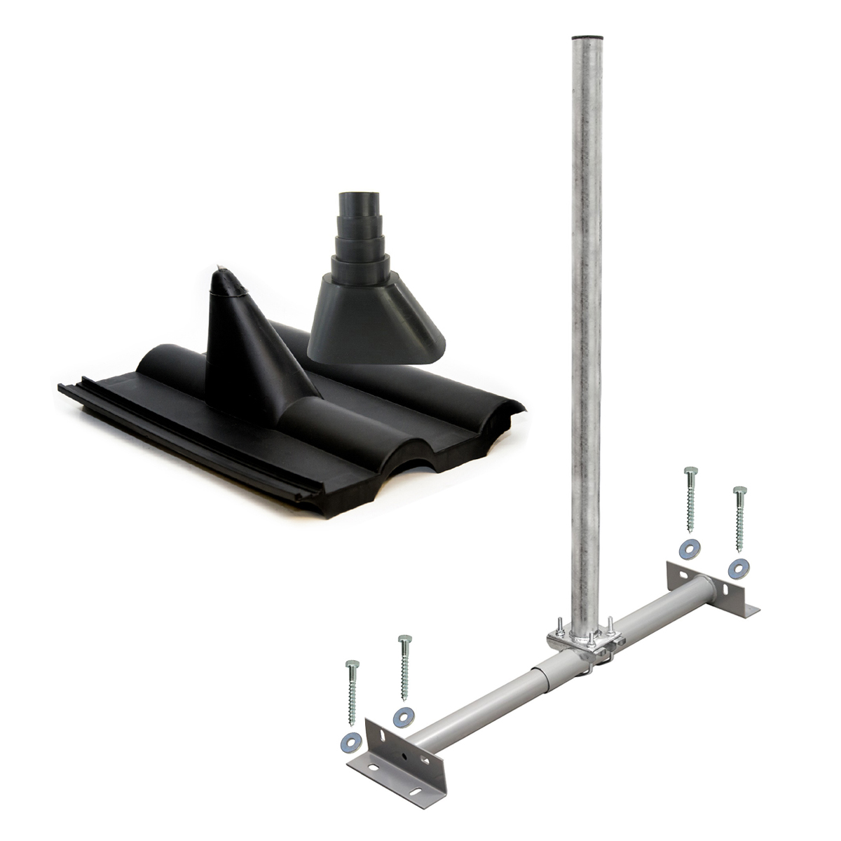 PREMIUMX BASIC SAT TV Mast Dachsparrenhalter 100cm | Silber für Dachsparrenhalterung, Satellitenschüssel Frankfurter schwarz Set