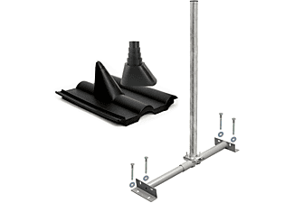 PREMIUMX BASIC SAT TV Dachsparrenhalter 100cm Mast für Satellitenschüssel | Frankfurter Set schwarz Dachsparrenhalterung, Silber