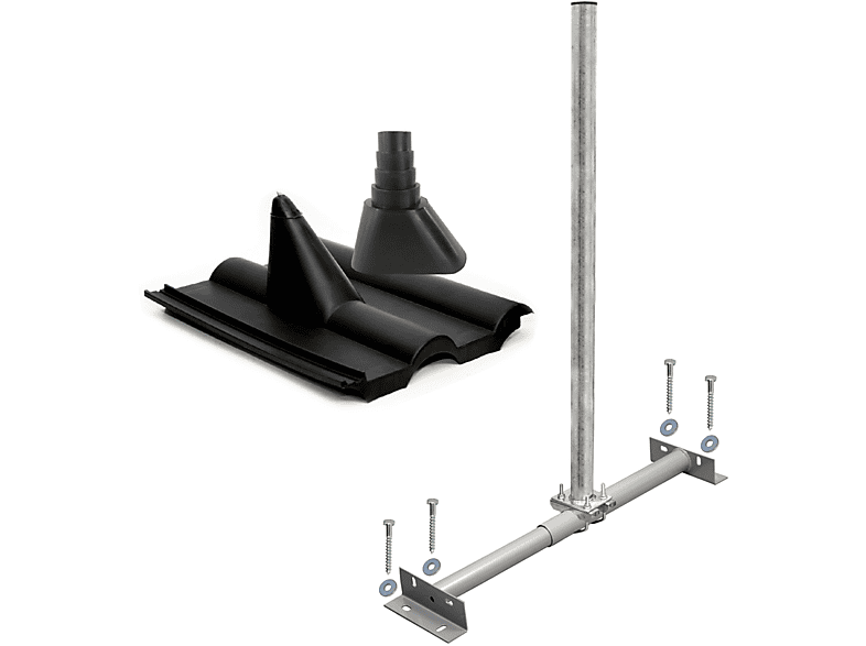 SAT Set Satellitenschüssel PREMIUMX BASIC Dachsparrenhalterung, Silber Mast Dachsparrenhalter schwarz | Frankfurter für TV 100cm