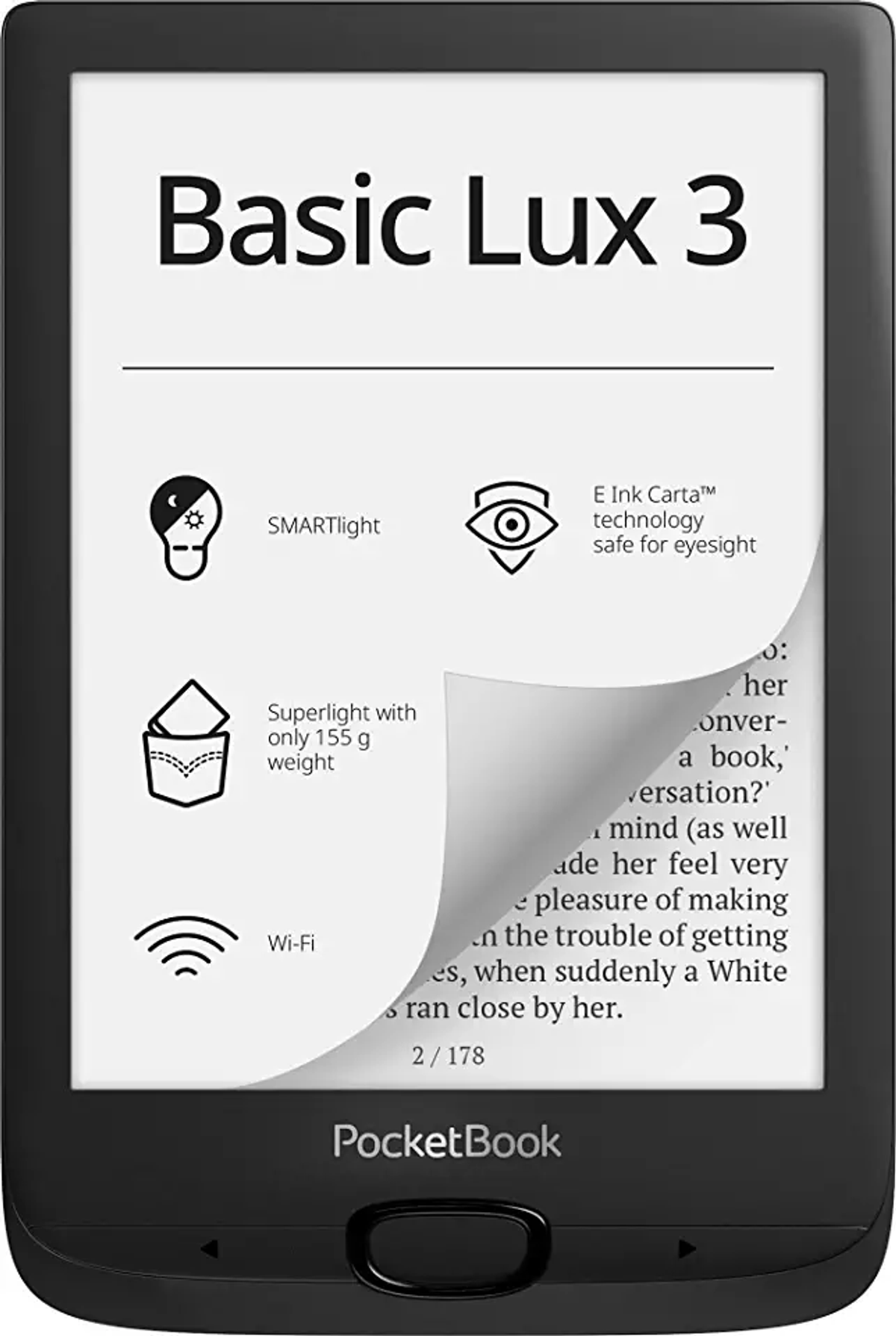 E-book - PB617-P-WW POCKETBOOK, 6 ", 8 GB, 212 ppp, E Ink Carta™, Negro