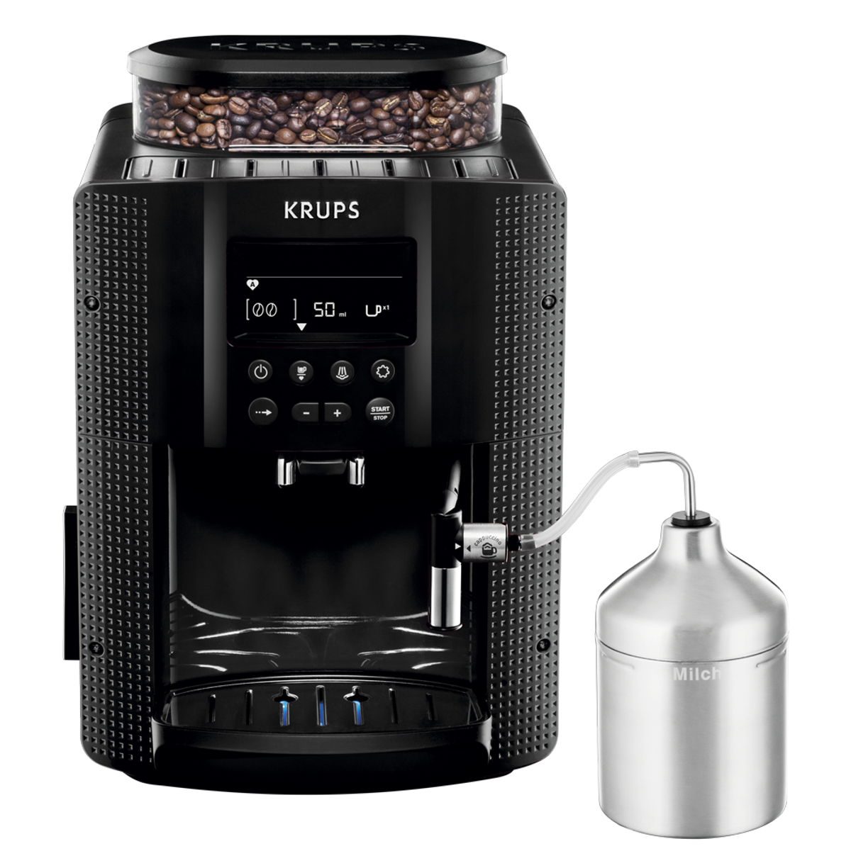 Cafetera express - EA8160 KRUPS, 15 barbar, 1450 W, 2 tazas, Negro