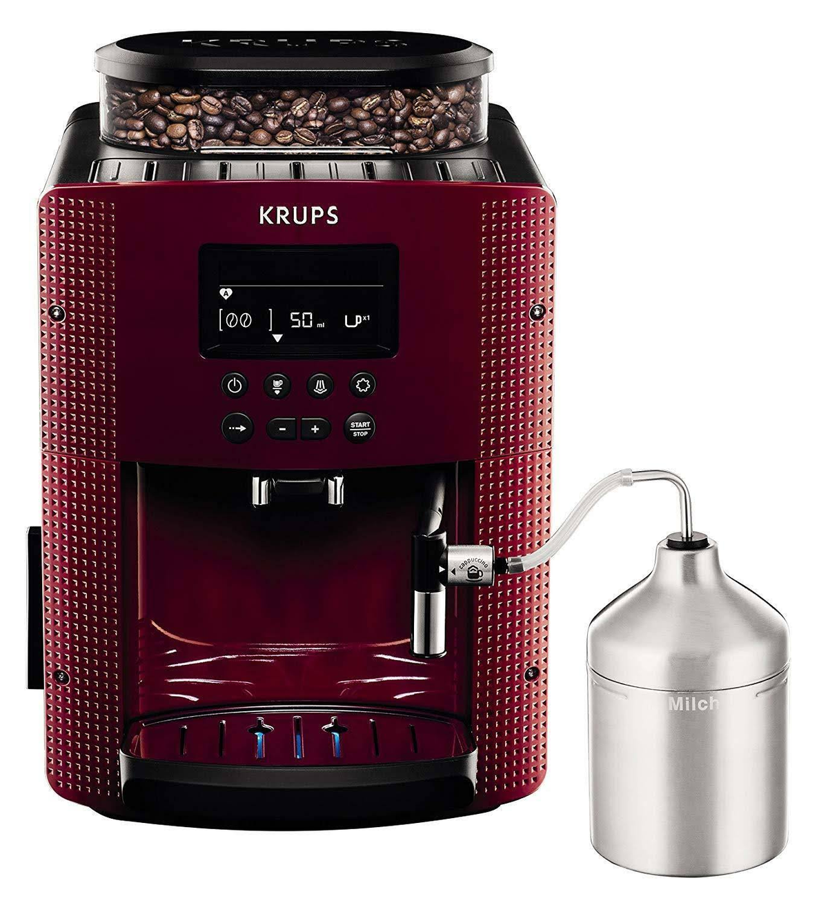 Cafetera express - EA816570 KRUPS, 15,0 barbar, 1450 W, 2 tazas, Rojo