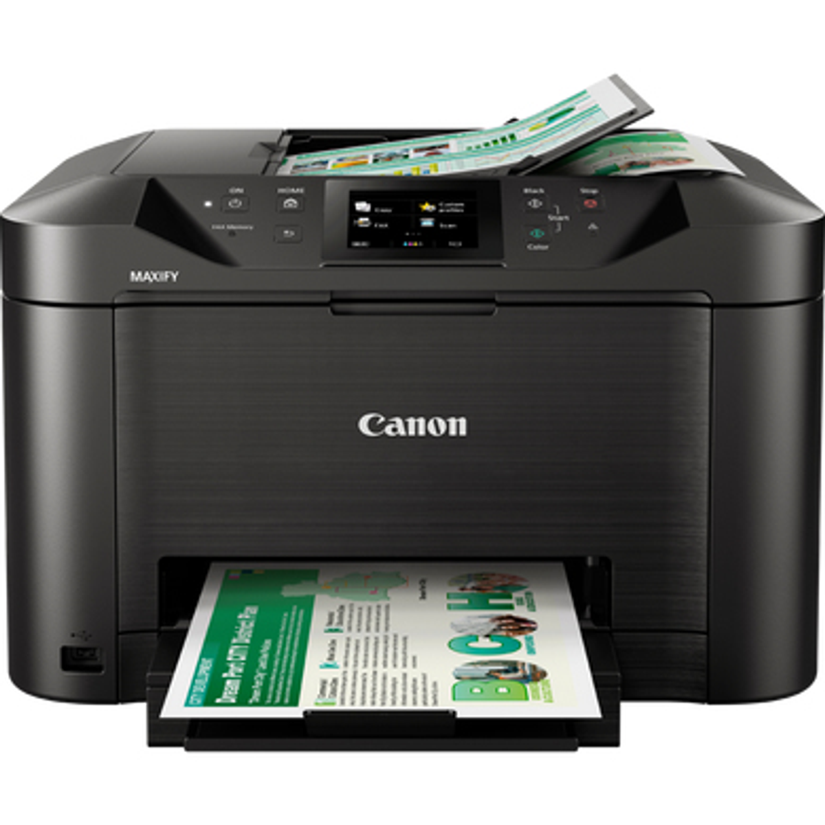 Ein Canon-Drucker, der ein gedrucktes Dokument mit dem Ausweis einer Person auf dem Papier anzeigt.