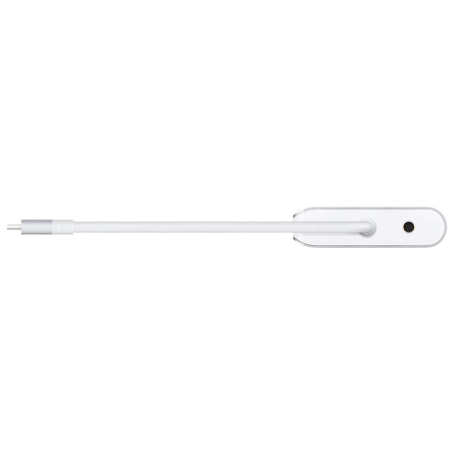 Un câble de chargement blanc et fin avec un connecteur USB-C est affiché sur un fond blanc.