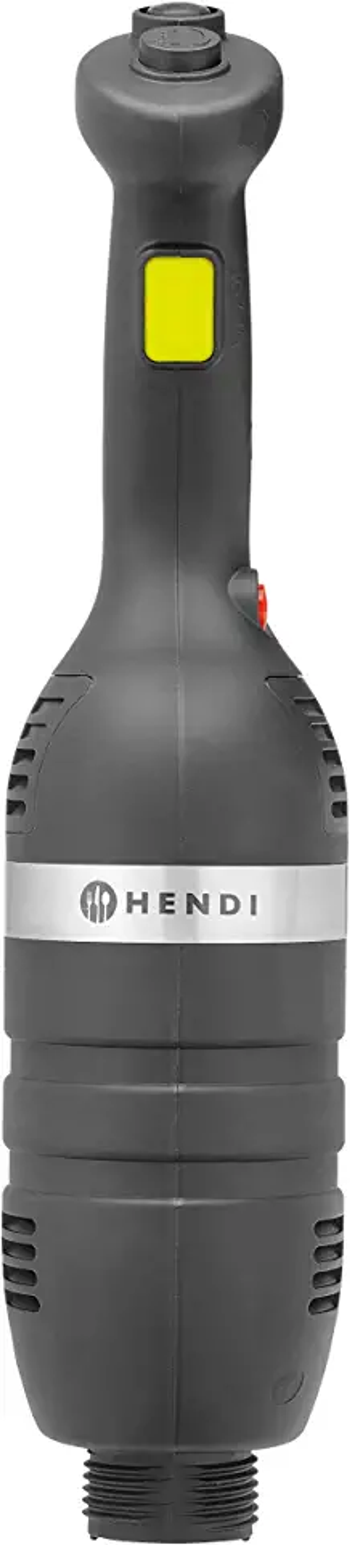 Ein dunkelgrauer Hand-Stabmixer mit dem Hendi-Logo.