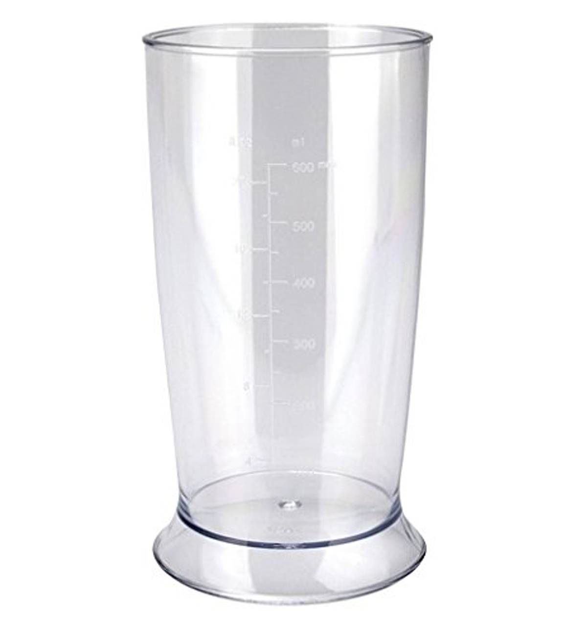 Vaso medidor transparente. Líneas verticales muestran medidas en ml.