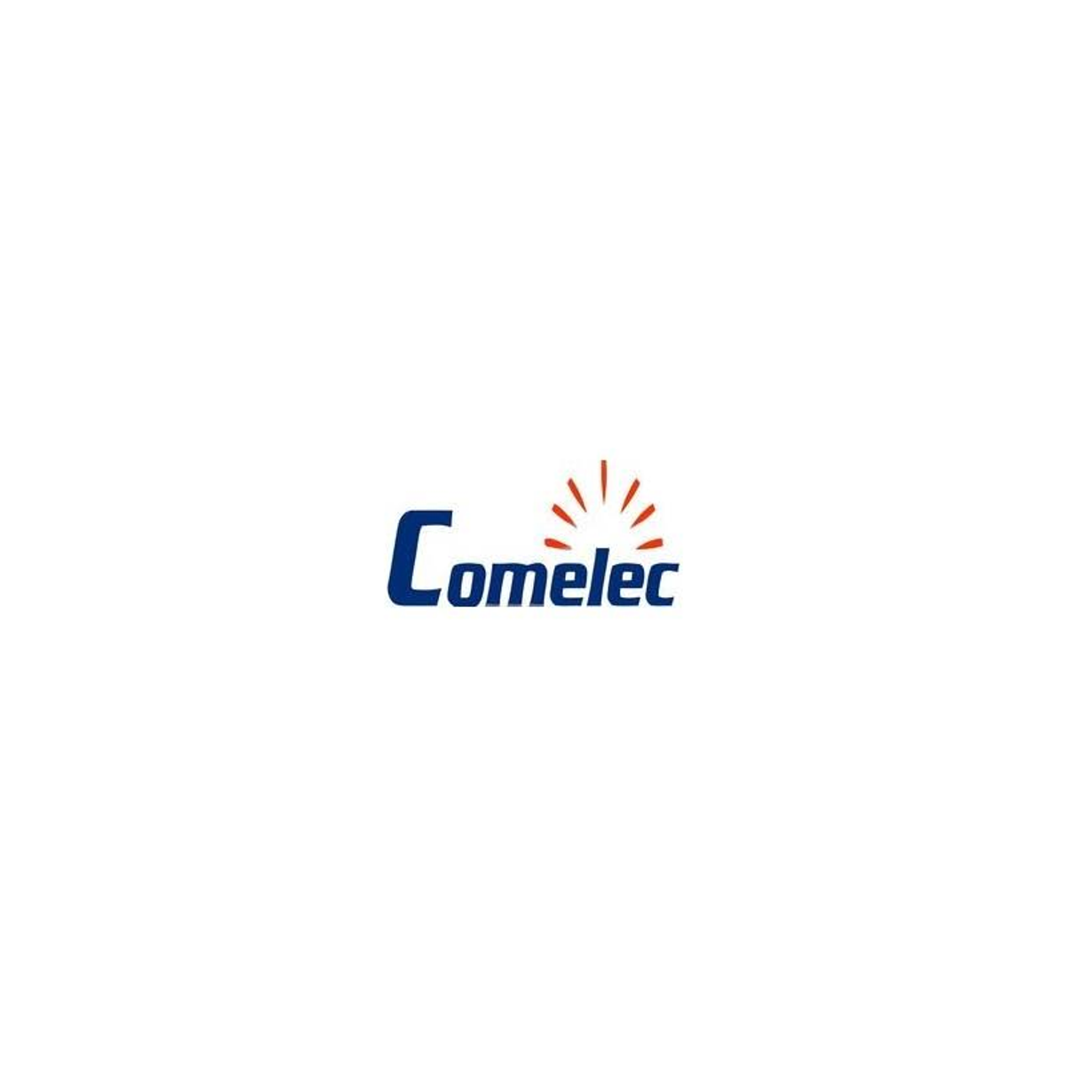 El logotipo de Comelec sobre un fondo blanco. El logotipo es azul y rojo.