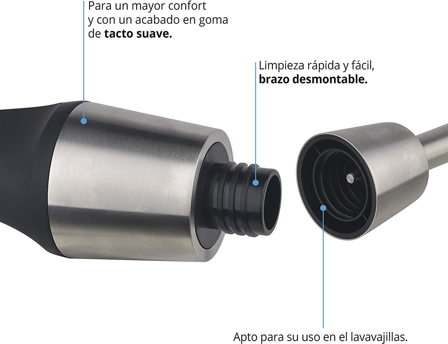 Primer plano de una pieza de licuadora. El texto está en español.