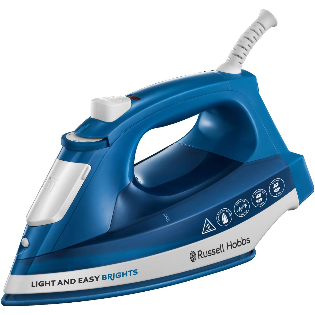 Russell Hobbs 2483056 plancha vapor azul blanco 2400 w de ropa light easy brights suela con revestimiento coloreada golpe 90g sapphire and 2400w 90 240