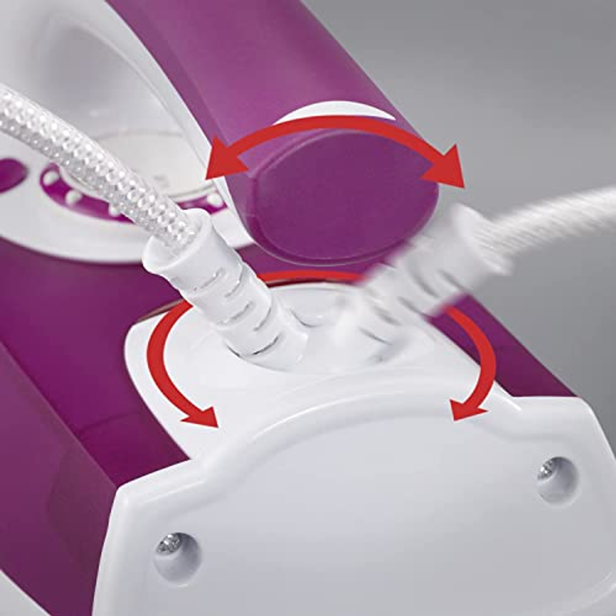 Close up of an iron's water input area. Red arrows indicate movement.