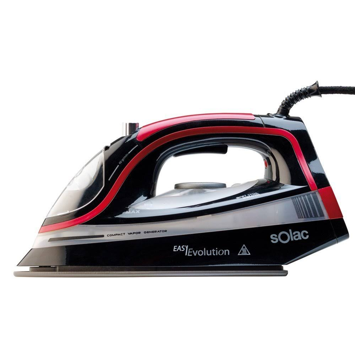 Plancha negra y roja con base blanca. Tiene las palabras: Easy Evolution, Compact Vapor Generator.