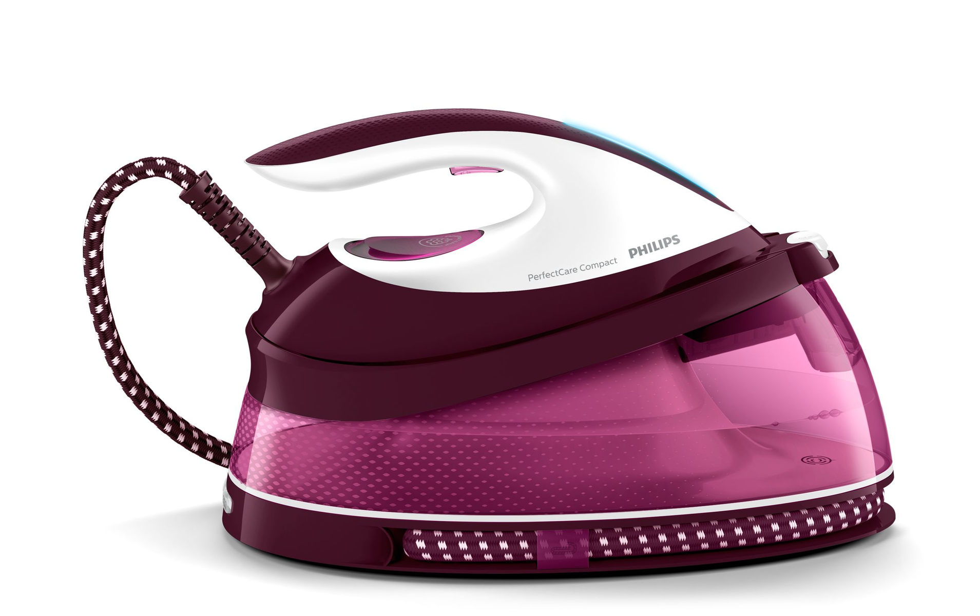 Centro de planchado - Philips PerfectCare Compact GC7808, 2400W, Modo ECO, 1.5 L, Rosa, Blanco