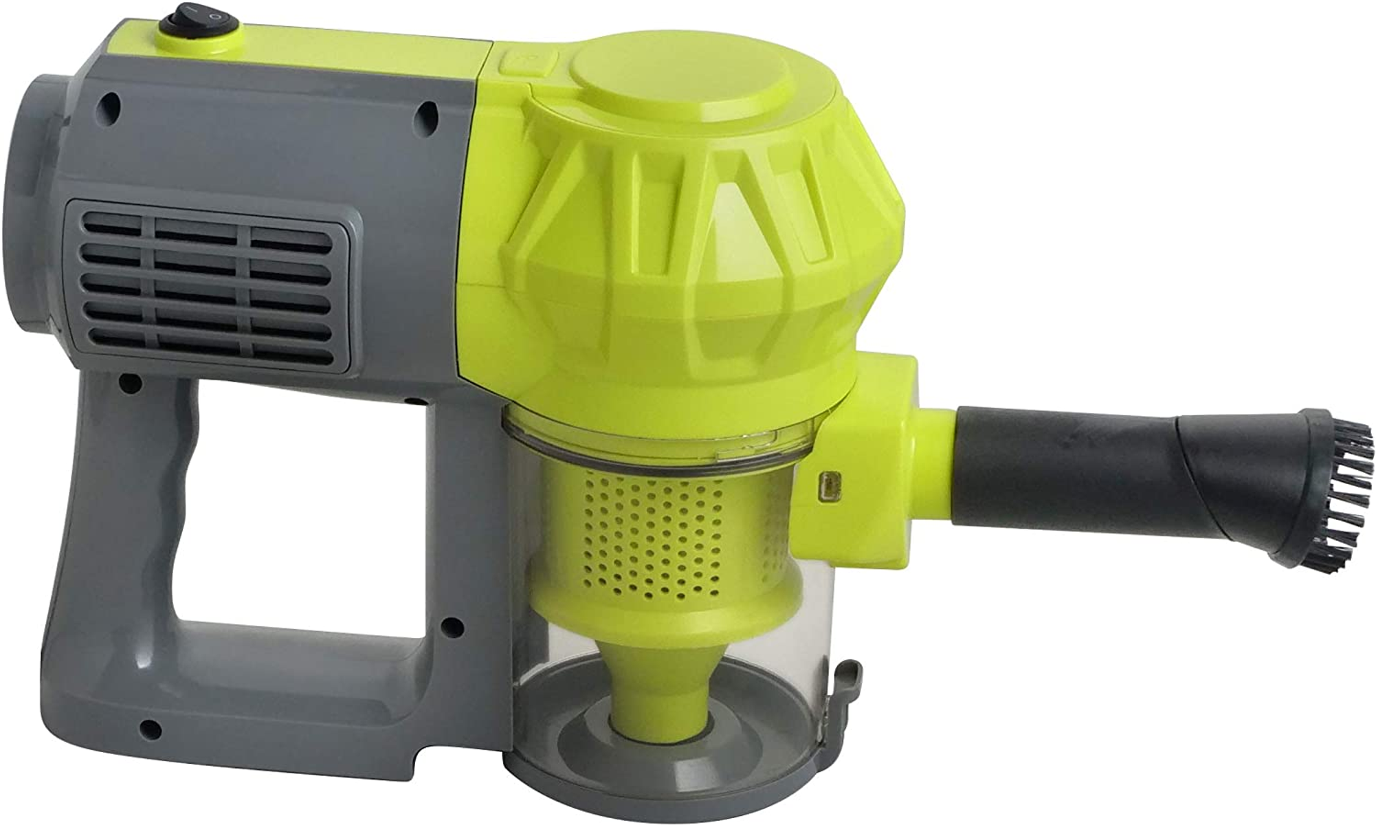 Szaro-zielony odkurzacz ręczny. Na białym tle.