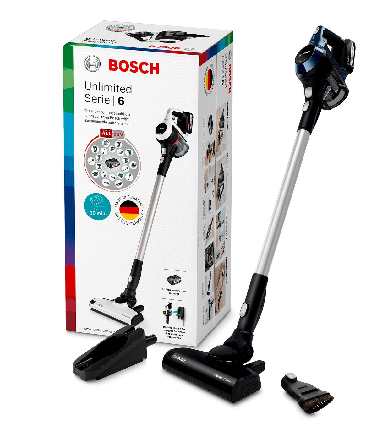 BOSCH BBS 611 PCK UNLIMITED SERIE 6 BLAU Stielsauger, Akkubetrieb, 45 Watt