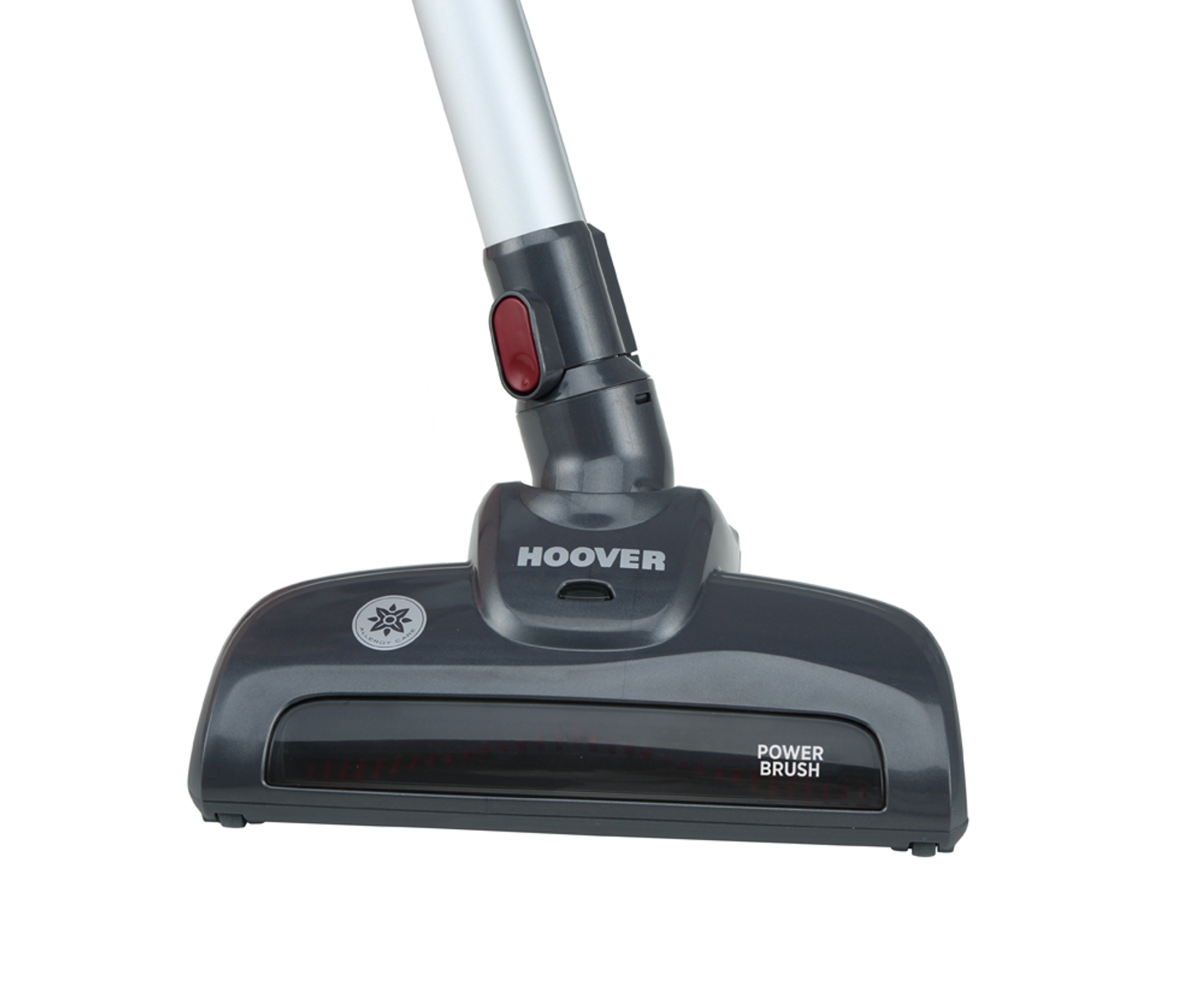 Una testina di aspirapolvere Hoover grigia con il testo "POWER BRUSH" visibile.