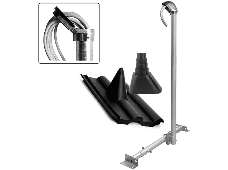 Dachsparrenhalterung, Tülle BASIC schwarz Frankfurter Dachsparrenhalter PREMIUMX SAT 120cm Silber Pfanne X120-48 Alu-Mastkappe Mast