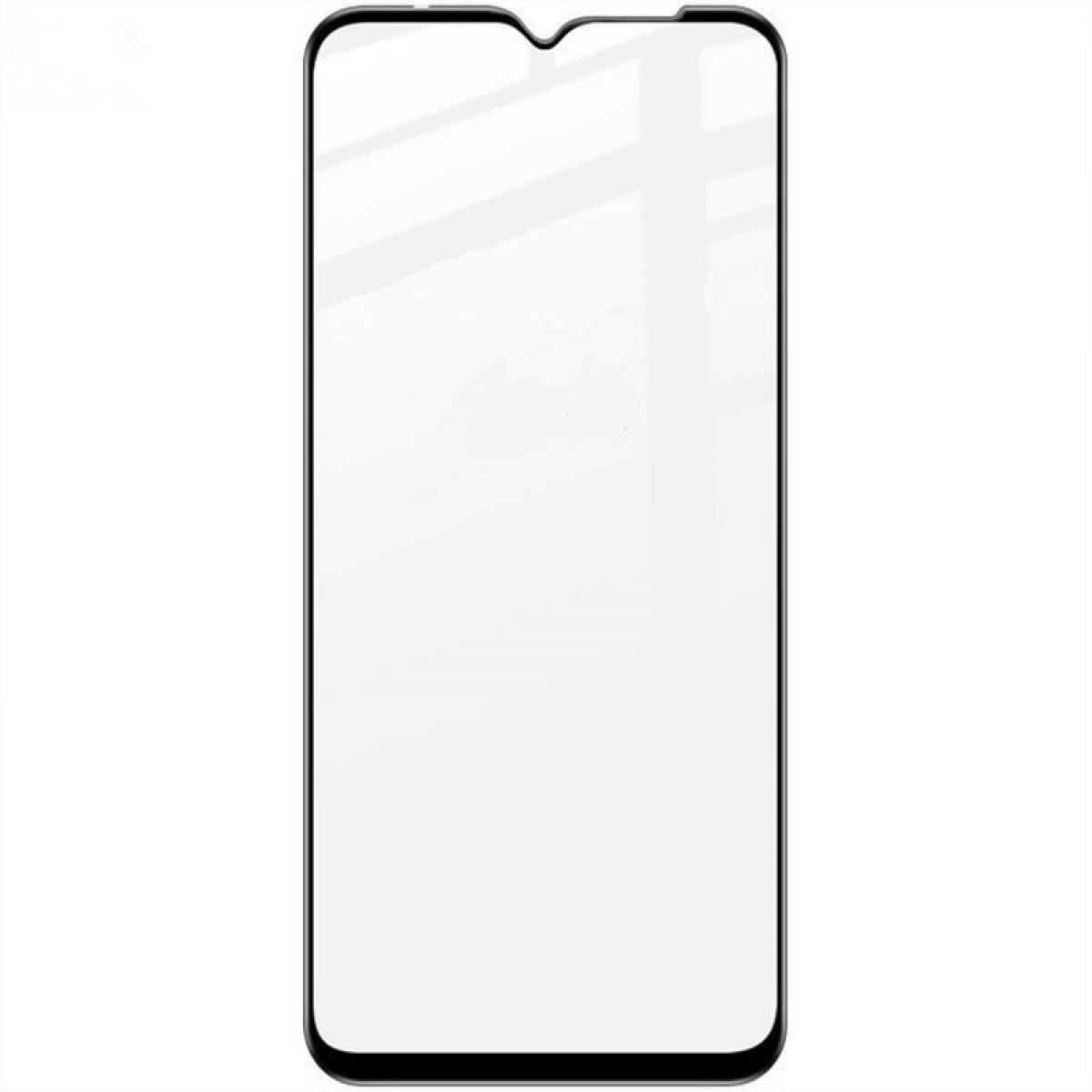 Ein klarer, rechteckiger Displayschutz für ein Telefon mit abgerundeten Kanten.