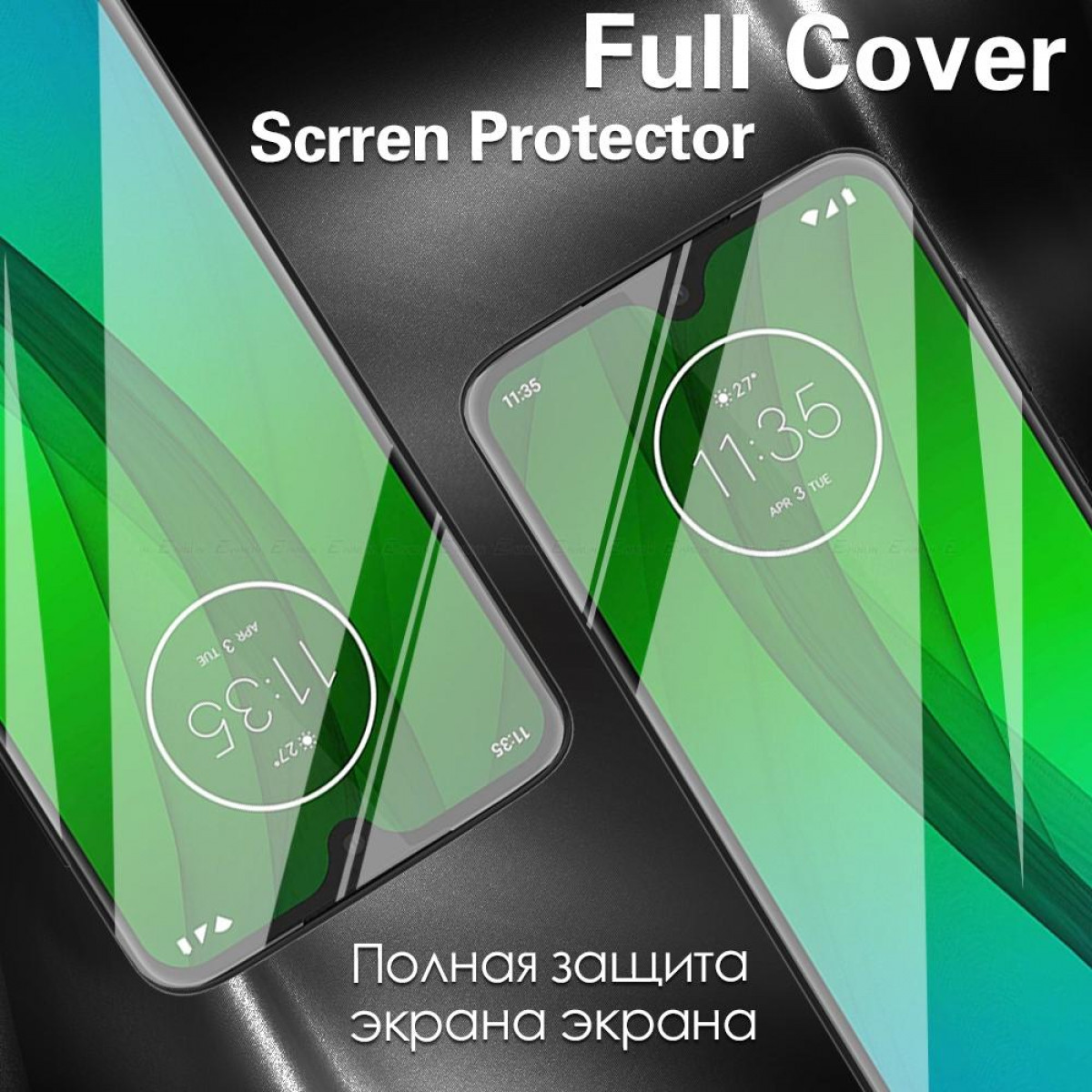 Zwei Smartphones mit Displayschutzfolien. Die Folien sind klar und zeigen die Uhrzeit.