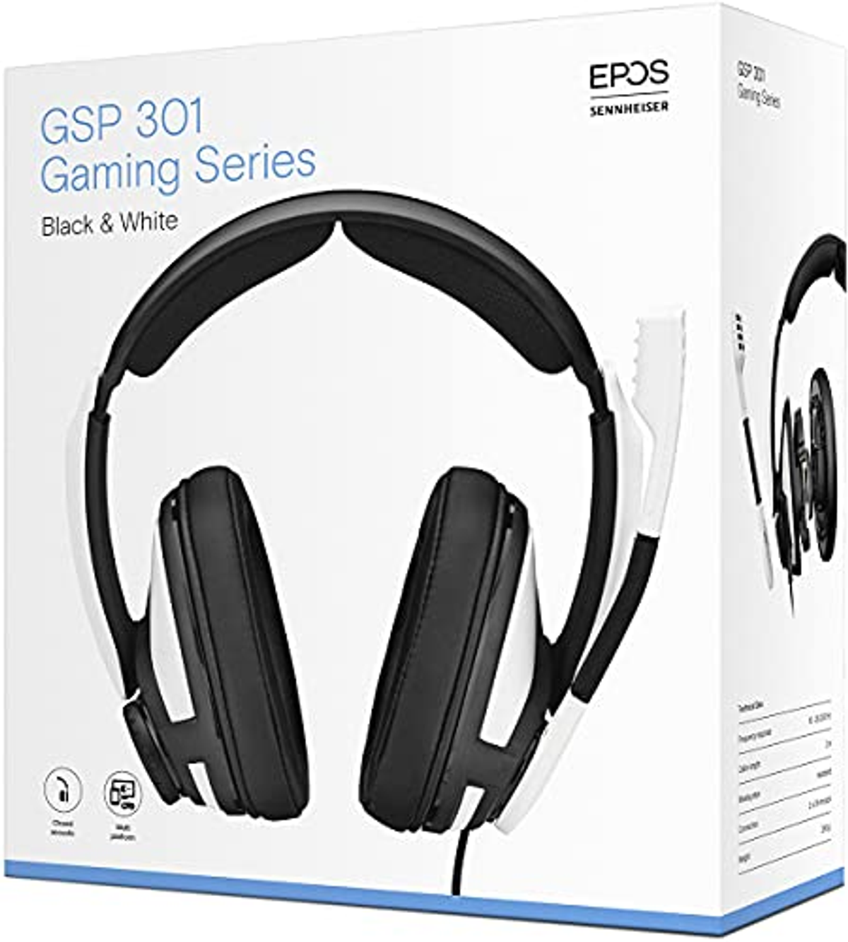 Kopfhörer, Schwarz Gaming 301, Over-ear Gaming Headset, EPOS Headset, Kopfhörer Weiß GSP /
