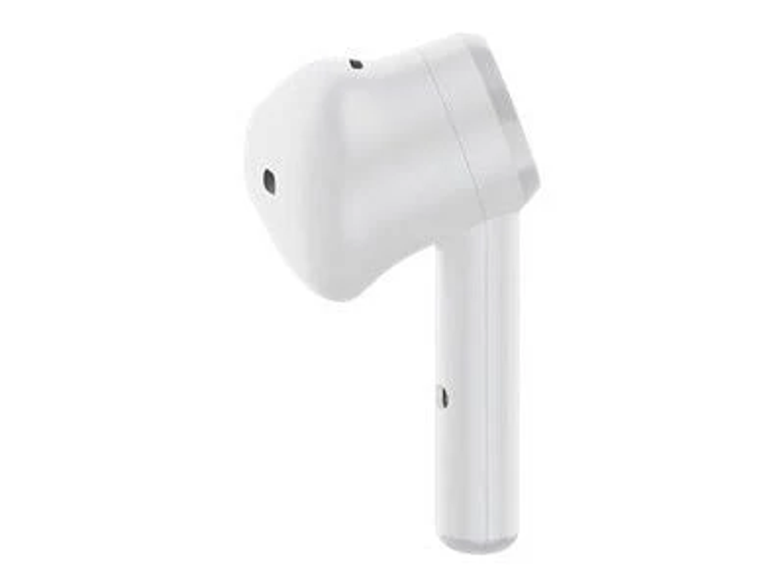 Auricolare bianco con un lungo stelo. È un primo piano con sfondo bianco.
