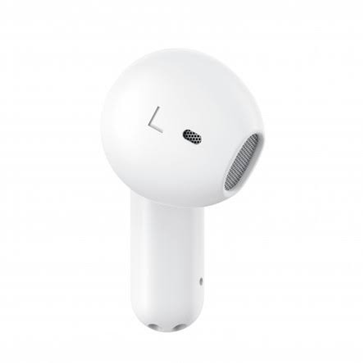 Auricolare bianco, che mostra il profilo laterale, su sfondo bianco.