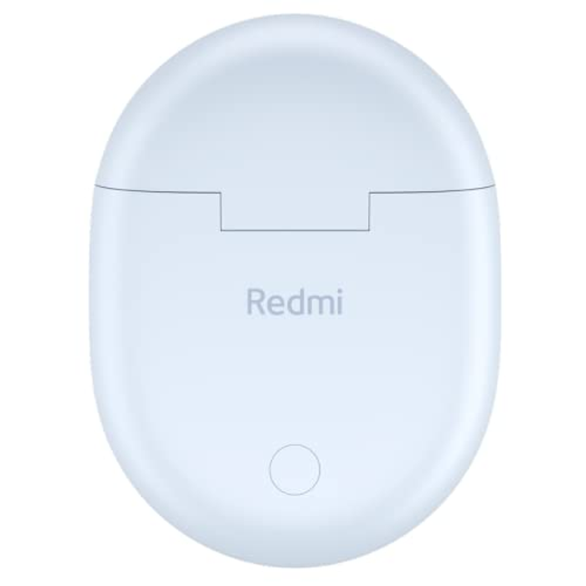 Jasnoniebieskie, otwarte etui ładujące słuchawek Redmi.