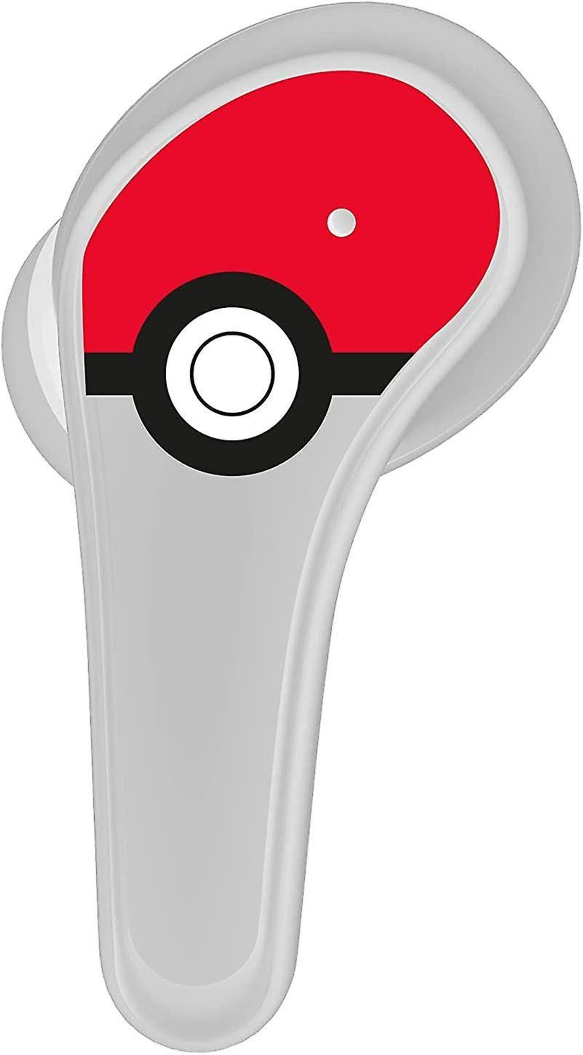 Biała słuchawka z czerwono-białym logo Pokemon.