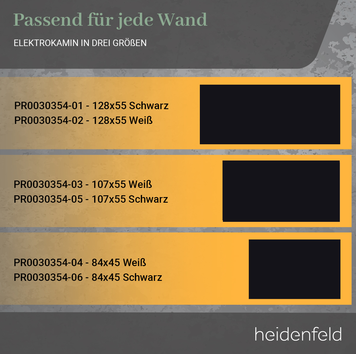 107.0 HEIDENFELD HF-WK300 Watt) 55.0 x (1500 cm Wandkamin Elektrokamin