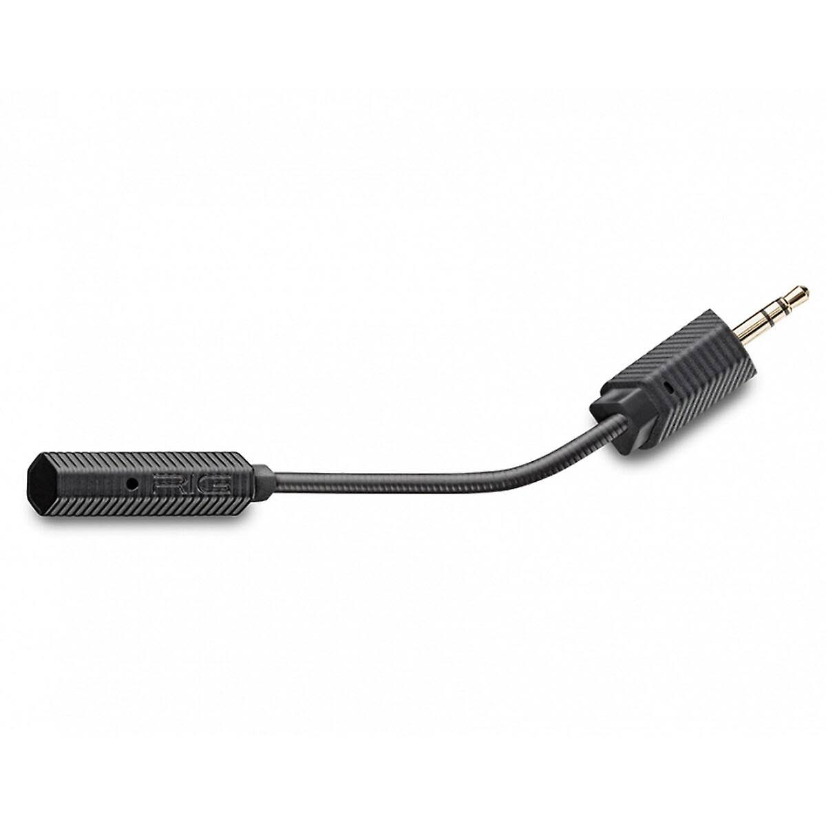 Czarny konektor kabla audio na białej powierzchni, z gniazdem 3,5 mm.