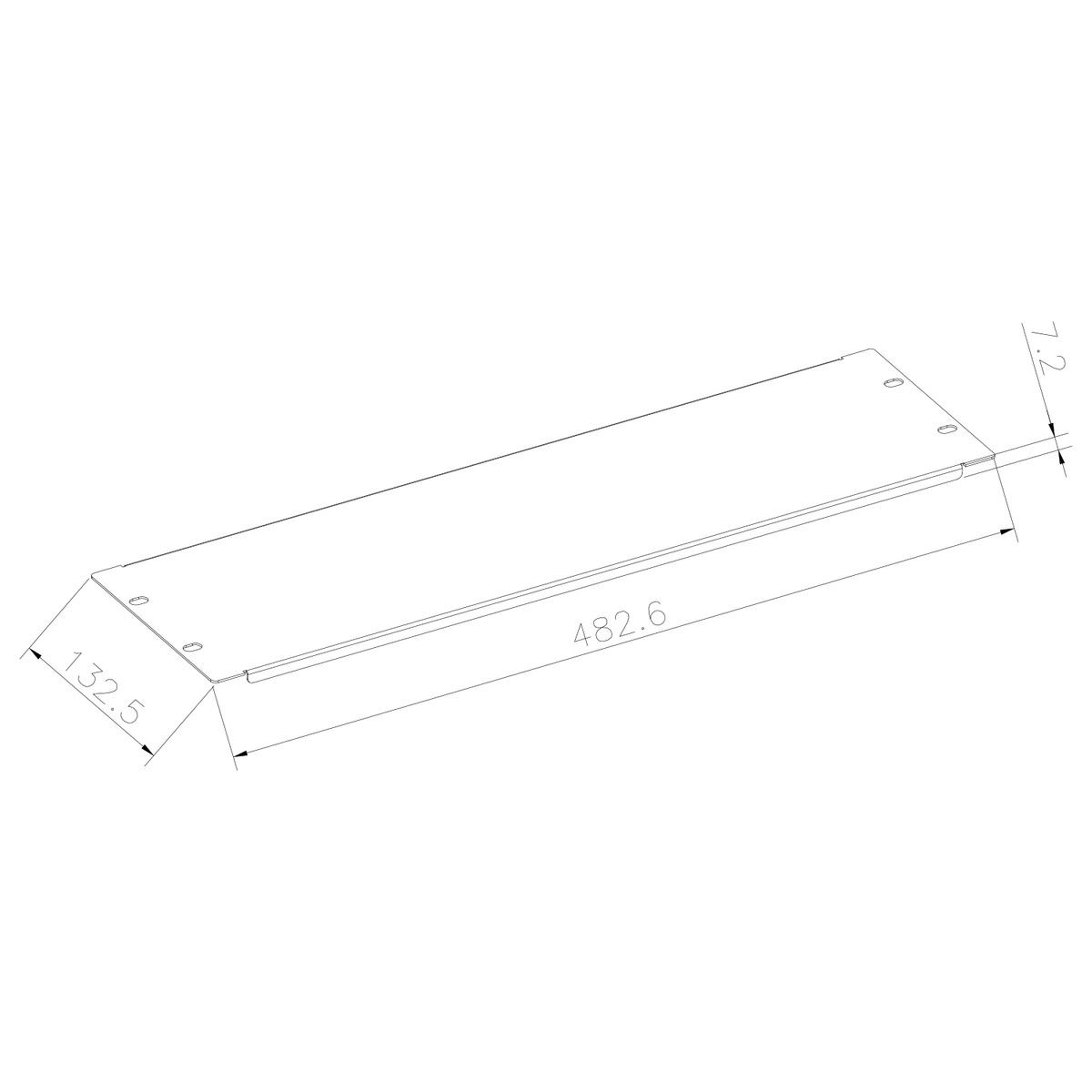 Un disegno a linea bianca di un ripiano rettangolare, con dimensioni etichettate, su sfondo bianco.