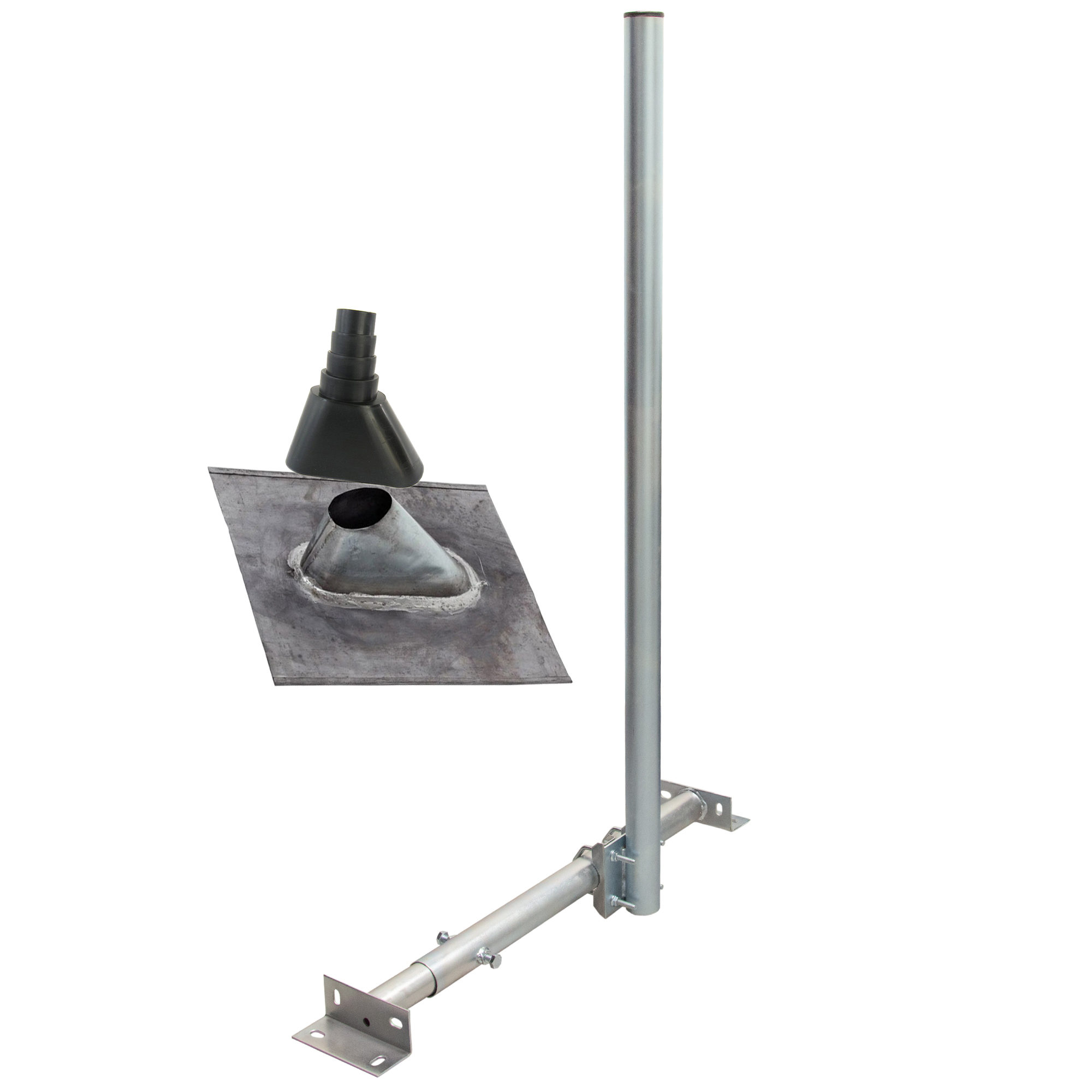 PREMIUMX schwarz SAT Silber Mast Dachsparrenhalterung, BASIC 120cm Blei-Ziegel Dachsparrenhalter Tülle X120-48