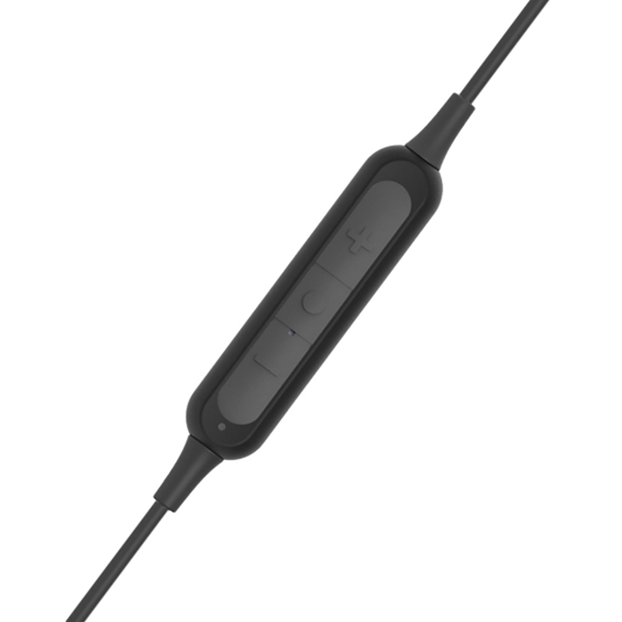 Zbliżenie czarnego pilota inline z trzema przyciskami.