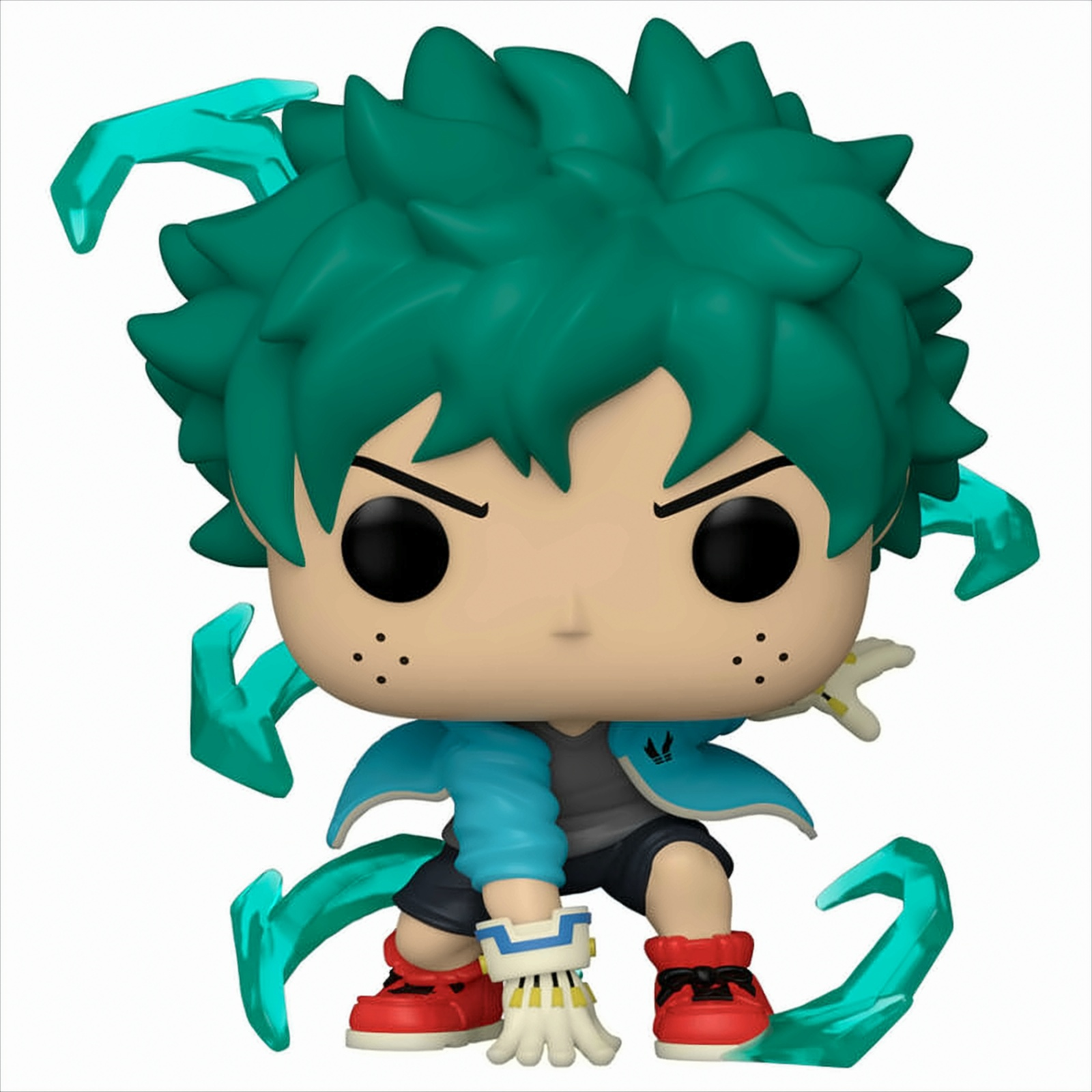 Funko Pop Figur einer Anime-Figur mit grünen Haaren und blauen Energieeffekten.