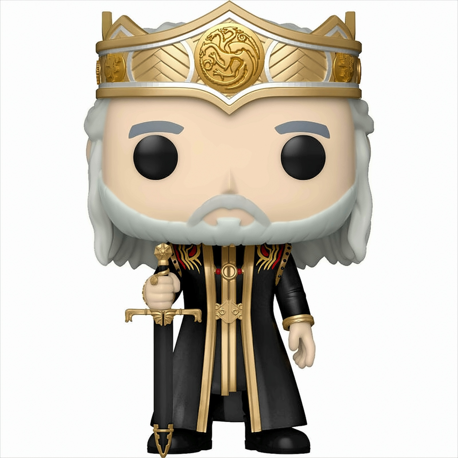Figura Funko Pop di un re con una corona, che tiene una spada.