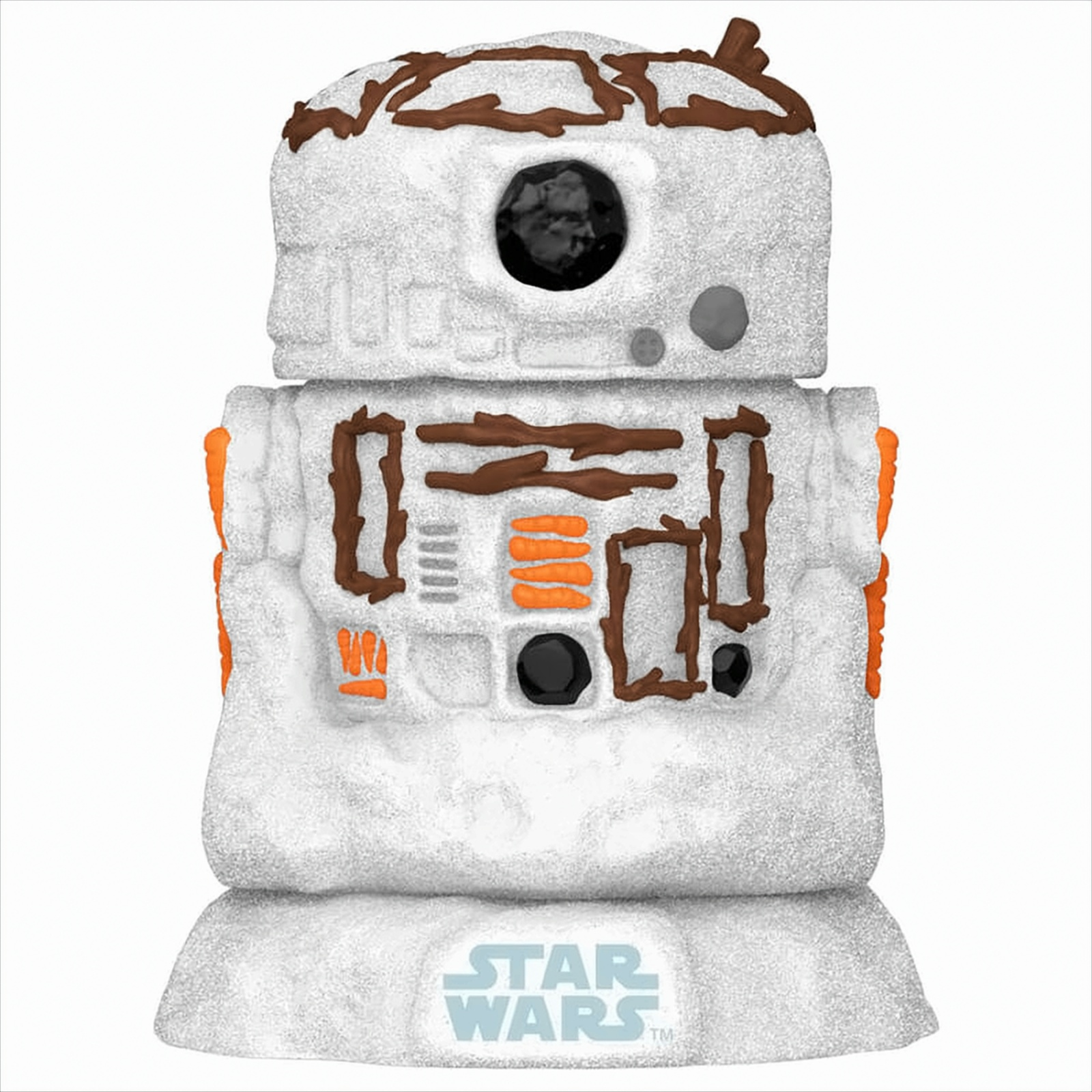 Personaggio Funko Pop di Snowtrooper. Bianco, con dettagli arancioni e marroni e un occhio nero.