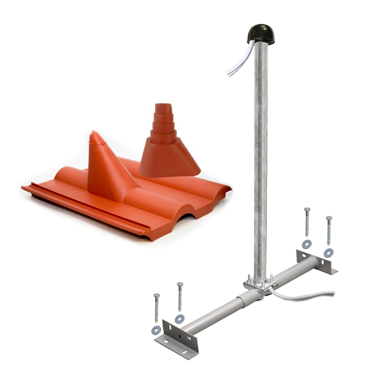 PREMIUMX BASIC | Mast Dachpfanne 100cm SAT Frankfurter Silber rot Dachsparrenhalterung, Dachsparrenhalter-Montageset