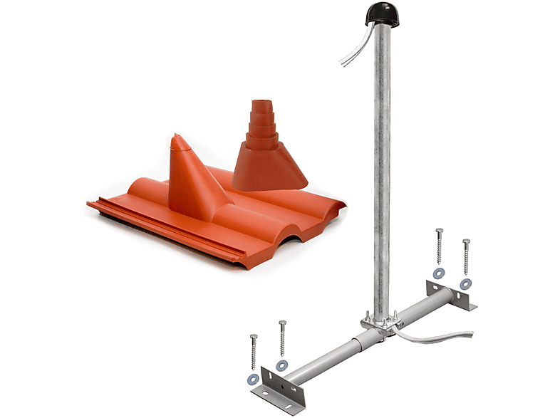PREMIUMX BASIC Dachsparrenhalter-Montageset 100cm SAT Mast | Frankfurter Dachpfanne rot Dachsparrenhalterung, Silber