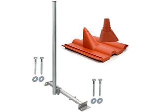 SKYREVOLT Aufdachsparrenhalter SAT TV Dachsparrenhalter 120cm Mast 48mm Frankfurter Pfanne Tülle rot Schrauben Geländerhalterung, Silber