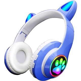 Auriculares inalámbricos - KLACK KAT, Supraaurales, Bluetooth, con Orejas de Gato compatible con Huawei Samsung Xiaomi Iphone Azul