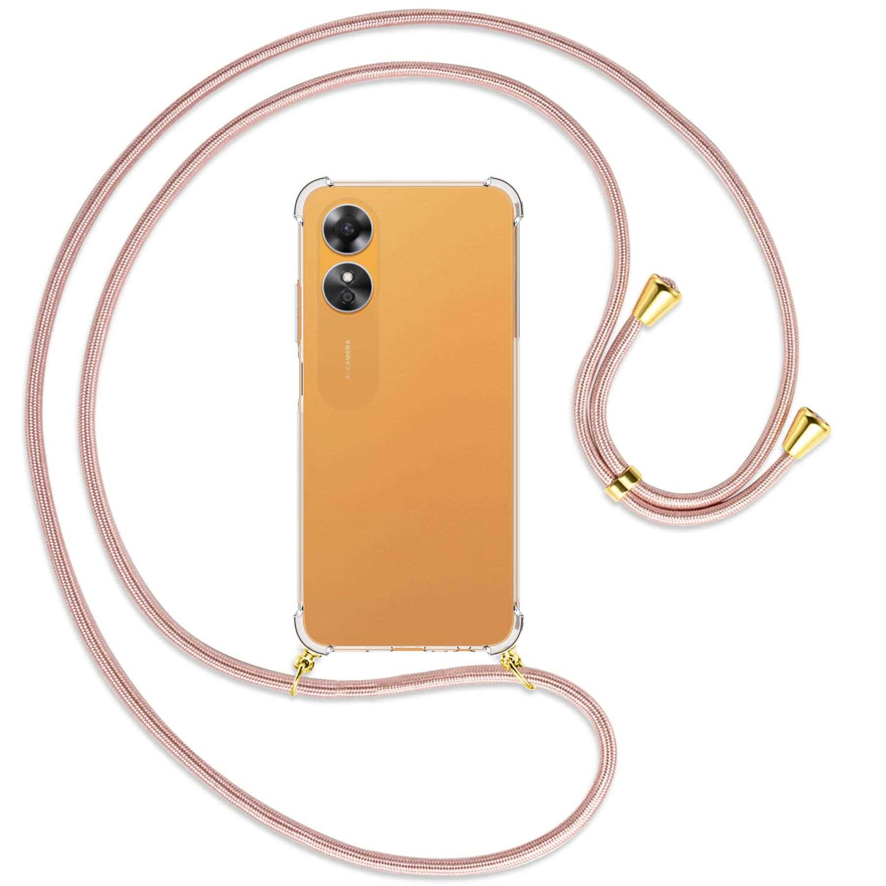 Backcover, Kordel, Umhänge-Hülle MTB ENERGY gold / Rosegold Oppo, MORE mit A17,