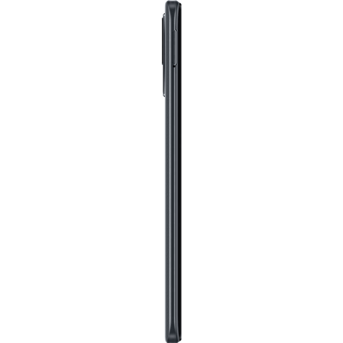 Vue latérale d'un smartphone noir. Le côté du téléphone est visible.