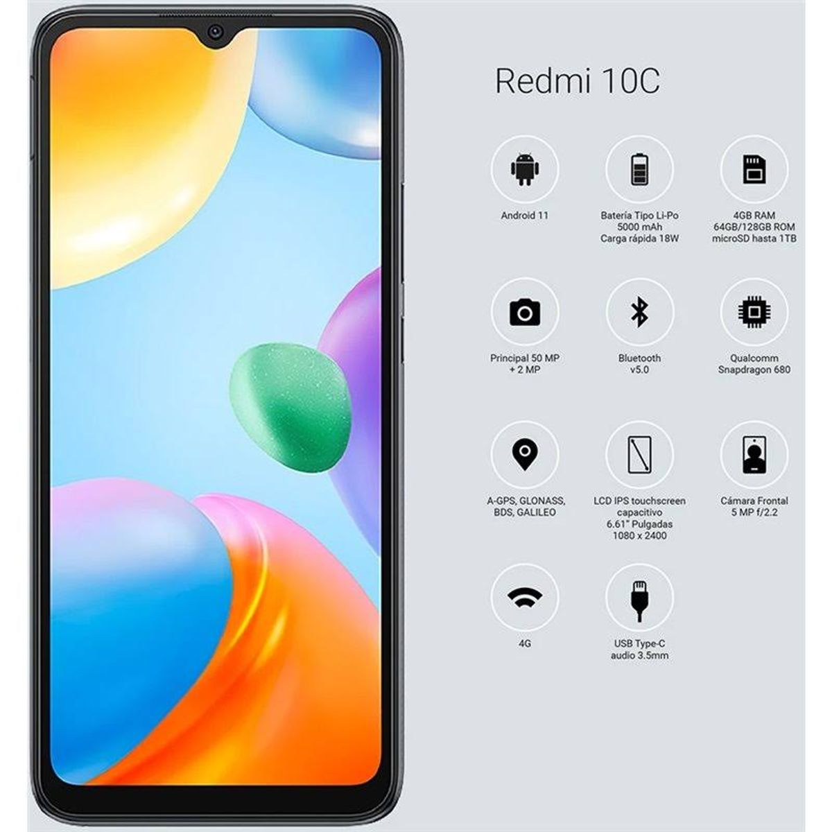 Un smartphone avec un dos coloré et un écran affichant des informations.
