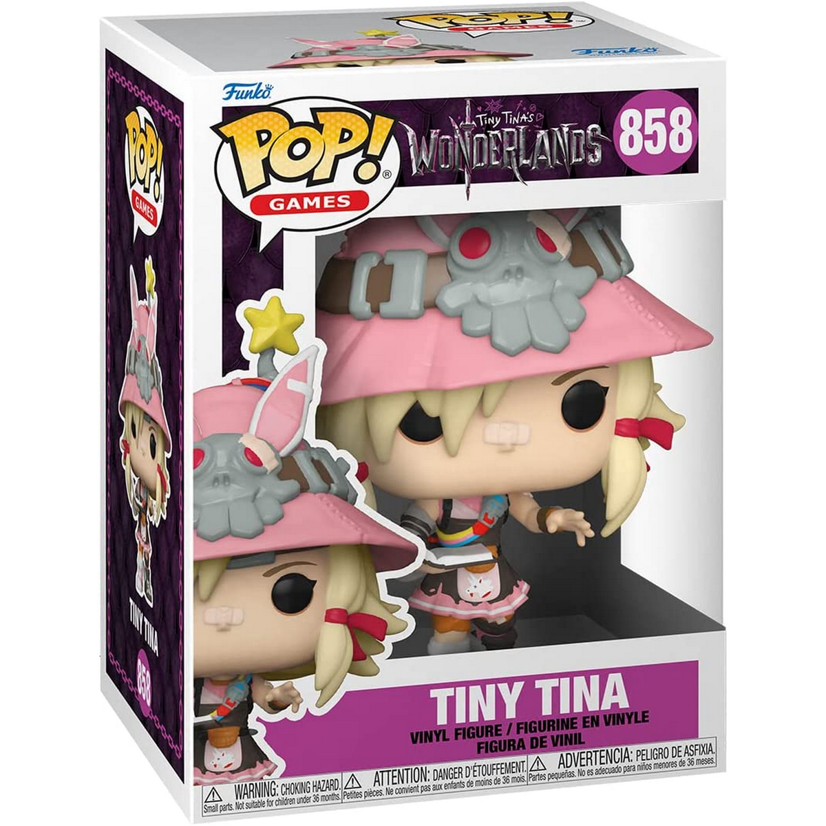 Figura Funko Pop di Tiny Tina nella scatola. Una figurina di Tiny Tina è visibile.