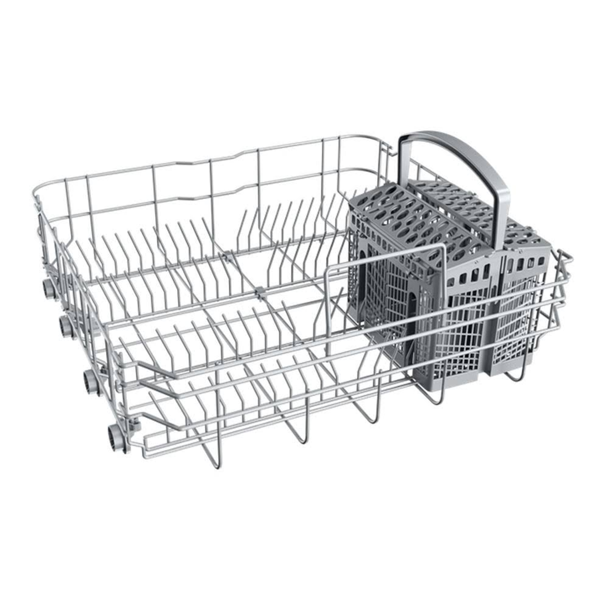 Cesta de lavavajillas con divisores y una cesta para cubiertos.